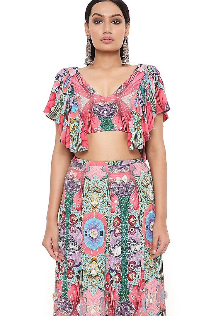Multi-Colored Printed & Embroidered Skirt Set by Payal Singhal at Pernia's Pop Up Shop