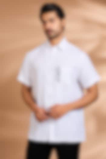 White Linen Party Wear Shirt by Payal Singhal Men at Pernia's Pop Up Shop