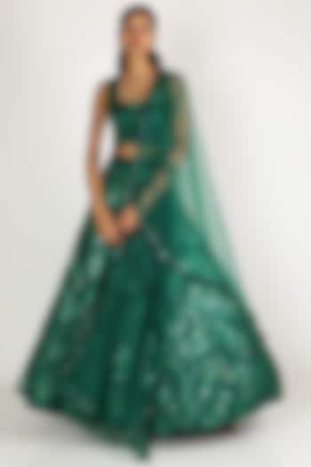 Emerald Green Sequins Embroidered Lehenga Set by Payal Zinal