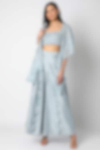 Blue Embroidered Pant Set by Payal Zinal