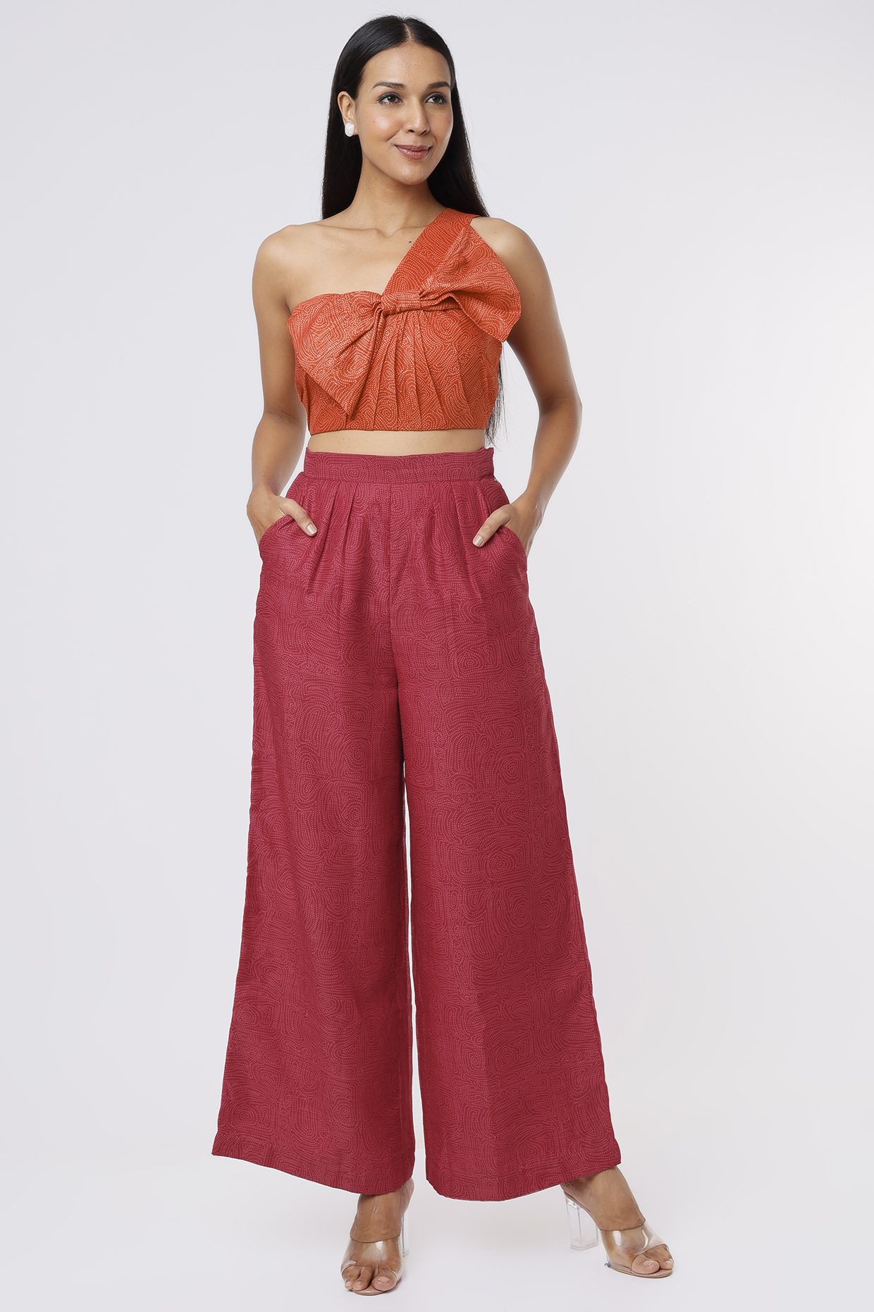 Orange & Red Chanderi Pant Set by Payal Zinal at Pernia's Pop Up Shop