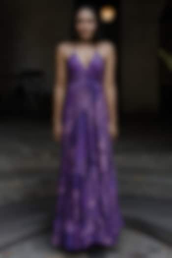 Purple Italian Crepe Maxi Dress by Payal Zinal