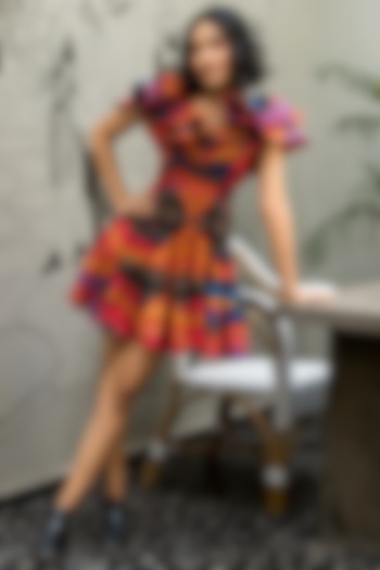 Multi-Colored Georgette Mini Ruffled Dress by Payal Zinal