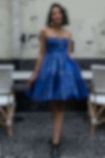 Electric Blue Satin Mini Tube Dress by Payal Zinal