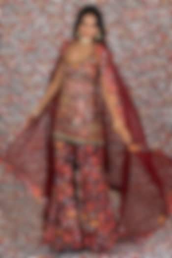 Maroon Freezy Twill Beads Embellished Wedding Sharara Set by Payal & Zinal at Pernia's Pop Up Shop