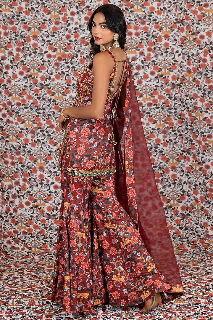 Maroon Freezy Twill Beads Embellished Wedding Sharara Set by Payal & Zinal at Pernia's Pop Up Shop