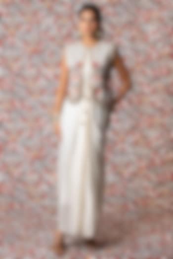 White Mahroo Satin Draped Vacation Dress With Jacket by ZiP by Payal & Zinal at Pernia's Pop Up Shop