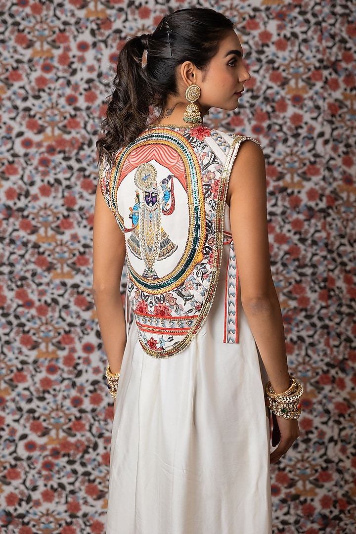 White Mahroo Satin Draped Vacation Dress With Jacket by Payal & Zinal at Pernia's Pop Up Shop