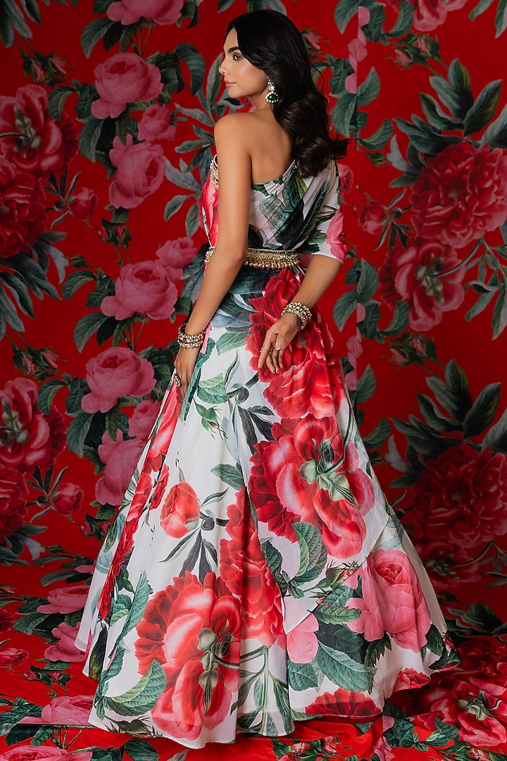 White Georgette Floral Printed Skirt Set by Payal & Zinal at Pernia's Pop Up Shop
