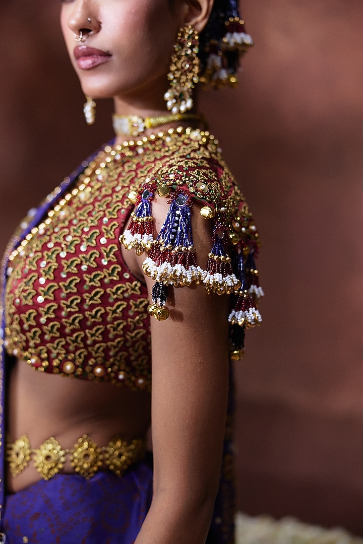 Purple Satin Organza Embroidered Reception Saree Set by Payal & Zinal at Pernia's Pop Up Shop