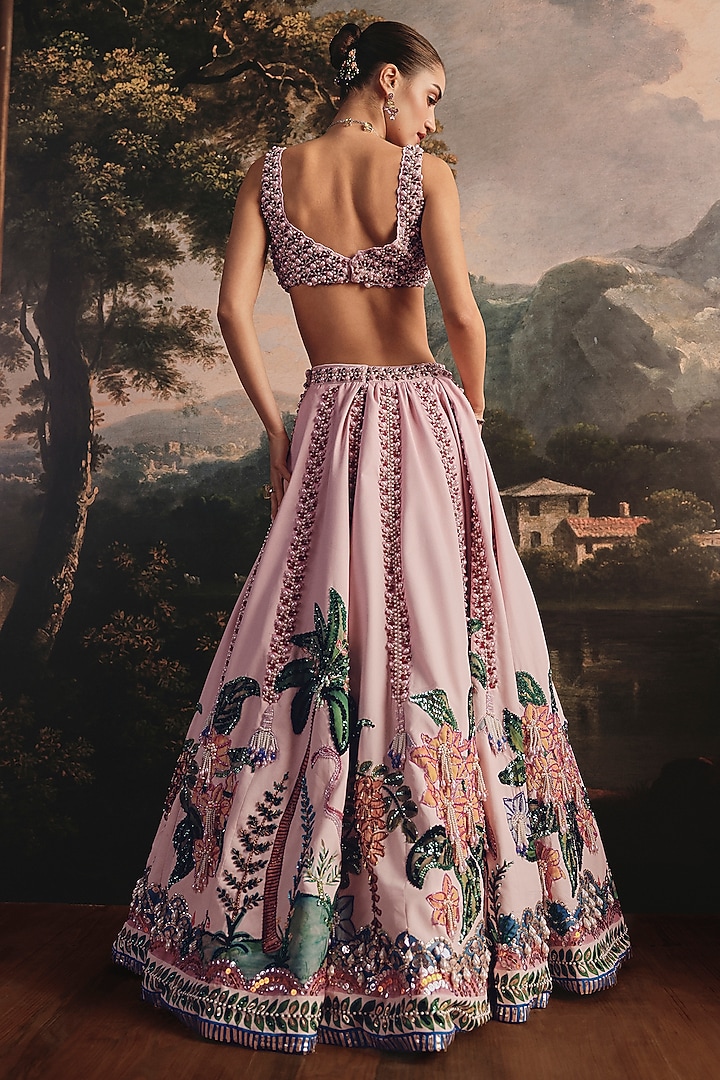 Blush Pink Gajji Silk & Twill Hand Embroidered Bridal Lehenga Set by Payal & Zinal at Pernia's Pop Up Shop