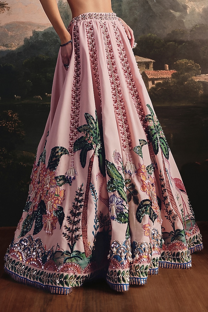 Blush Pink Gajji Silk & Twill Hand Embroidered Bridal Lehenga Set by Payal & Zinal at Pernia's Pop Up Shop