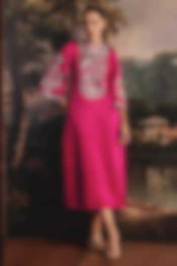 Rani Pink Gajji Silk Embroidered Cocktail Dress by Payal & Zinal at Pernia's Pop Up Shop
