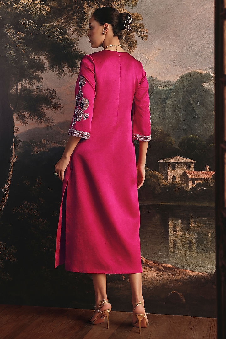 Rani Pink Gajji Silk Embroidered Cocktail Dress by Payal & Zinal at Pernia's Pop Up Shop
