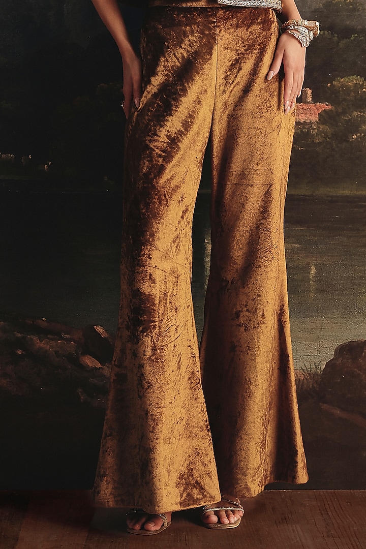 Clay Ochre Velvet Embellished Co-Ord Set by Payal & Zinal at Pernia's Pop Up Shop