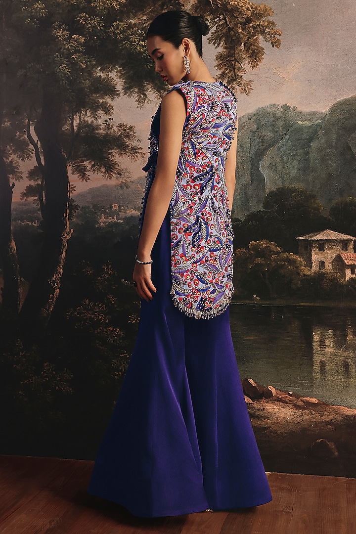 Navy Blue Gajji Silk Embellished Jacket Set by Payal & Zinal at Pernia's Pop Up Shop
