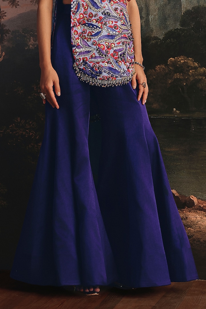 Navy Blue Gajji Silk Embellished Jacket Set by Payal & Zinal at Pernia's Pop Up Shop