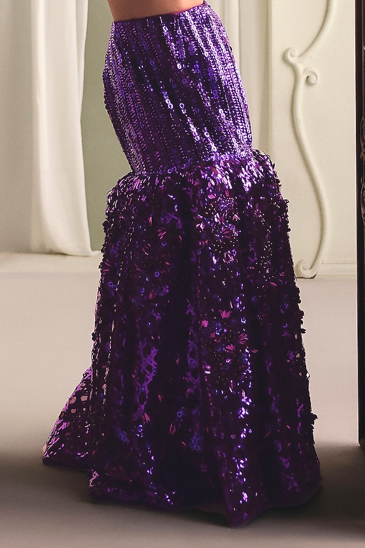 Purple Net Bead Embellished Mermaid Skirt Set by Payal & Zinal at Pernia's Pop Up Shop