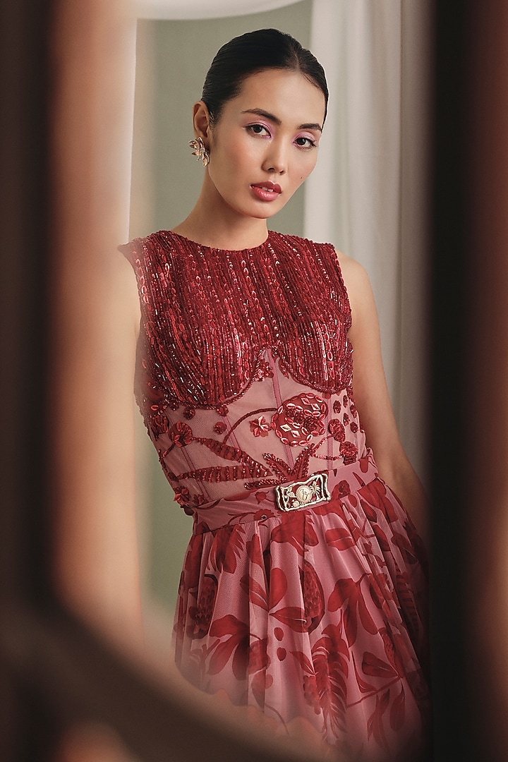 Pink Net Hand Embroidered Skirt Set by Payal & Zinal at Pernia's Pop Up Shop