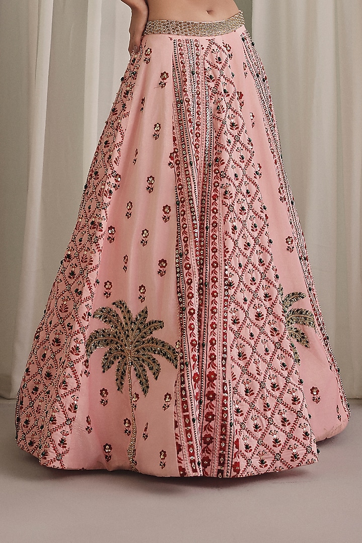 Light Pink Velvet Embellished Wedding Lehenga Set by Payal & Zinal at Pernia's Pop Up Shop
