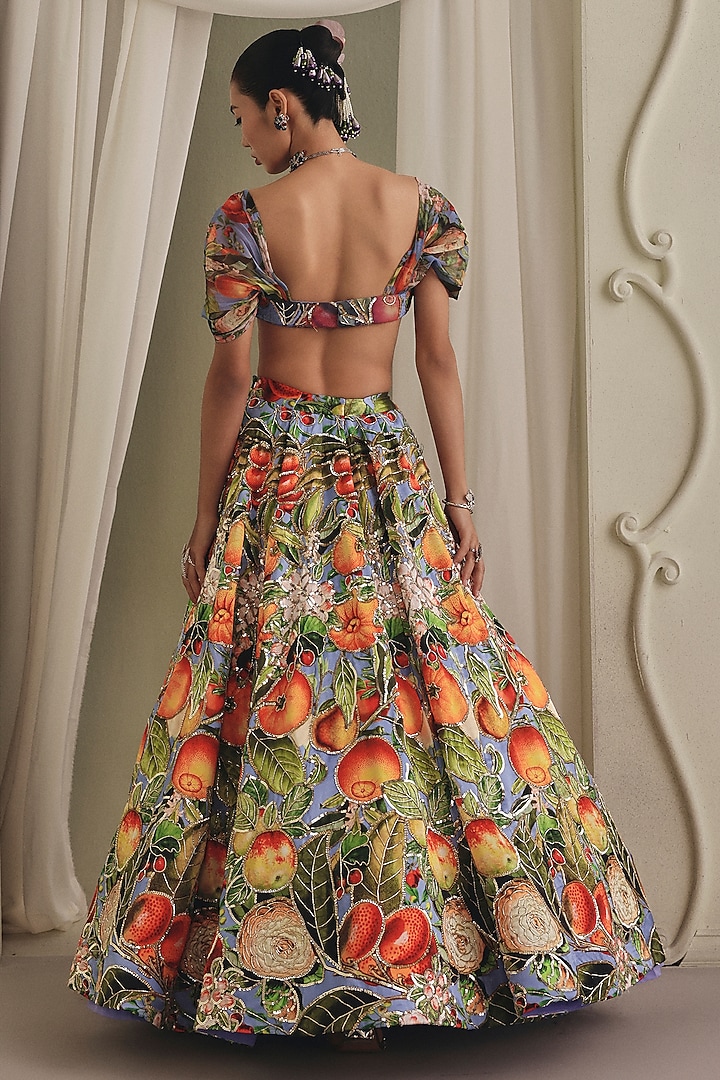 Multi-Colored Gajji Silk Floral Printed Wedding Lehenga Set by Payal & Zinal at Pernia's Pop Up Shop