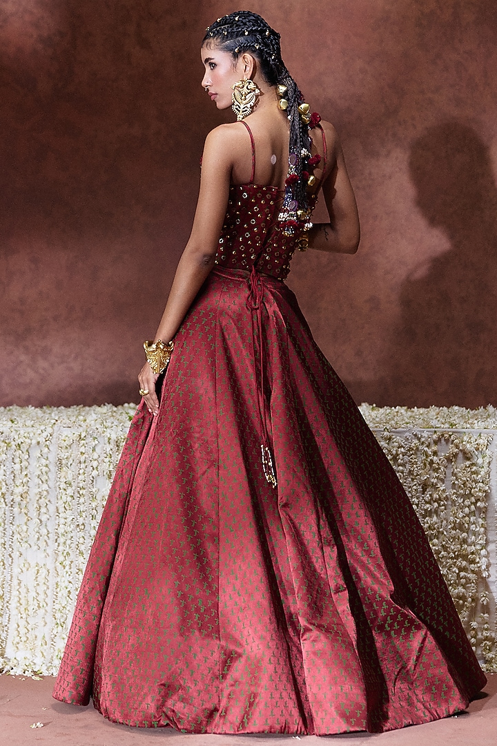 Maroon Gajji Thread Embroidered Skirt Set by Payal & Zinal at Pernia's Pop Up Shop