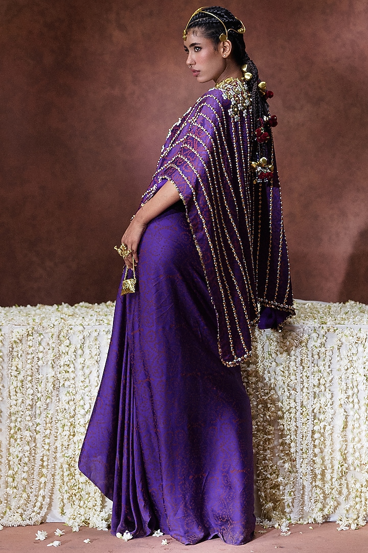 Purple Gajji Silk Embroidered Kaftan Set by Payal & Zinal at Pernia's Pop Up Shop