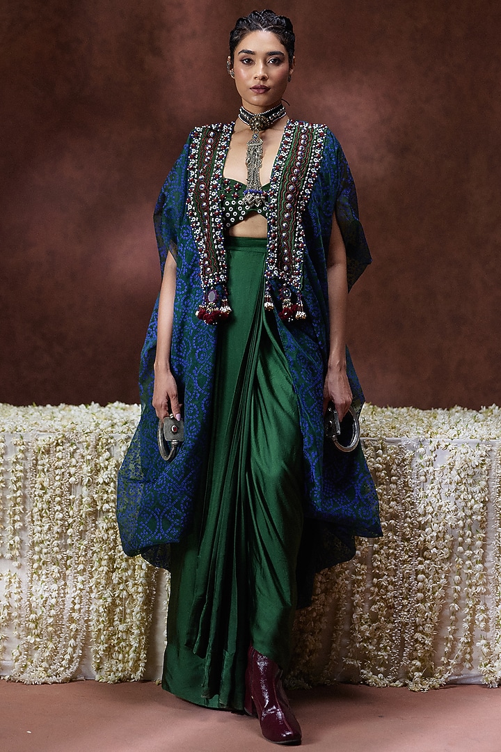 Olive Green Gajji & Organza Kaftan Set by Payal & Zinal at Pernia's Pop Up Shop