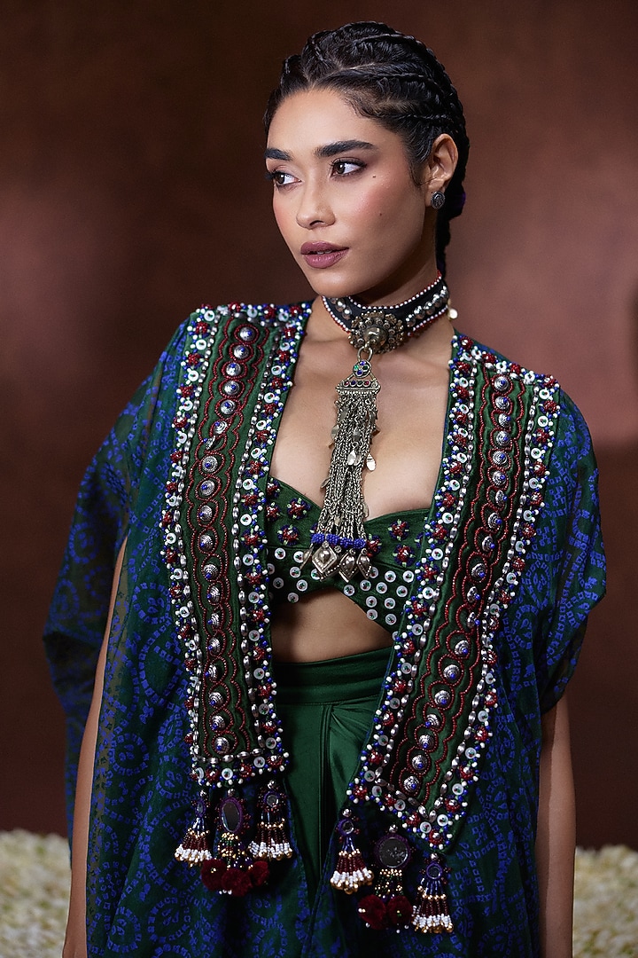 Olive Green Gajji & Organza Kaftan Set by Payal & Zinal at Pernia's Pop Up Shop