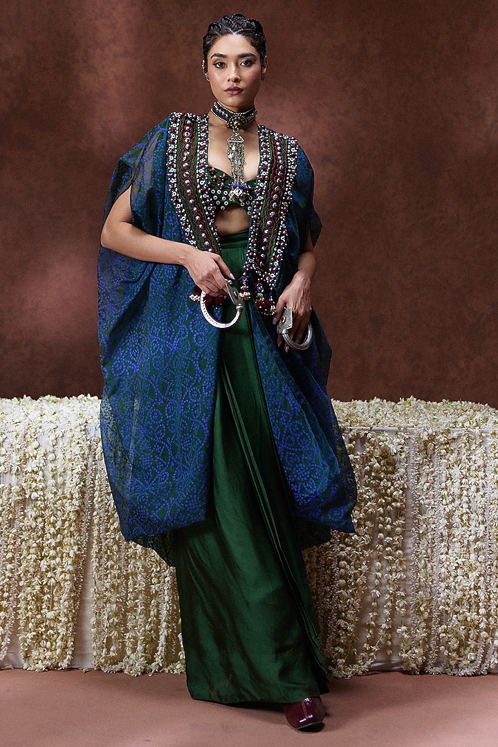 Olive Green Gajji & Organza Kaftan Set by Payal & Zinal at Pernia's Pop Up Shop