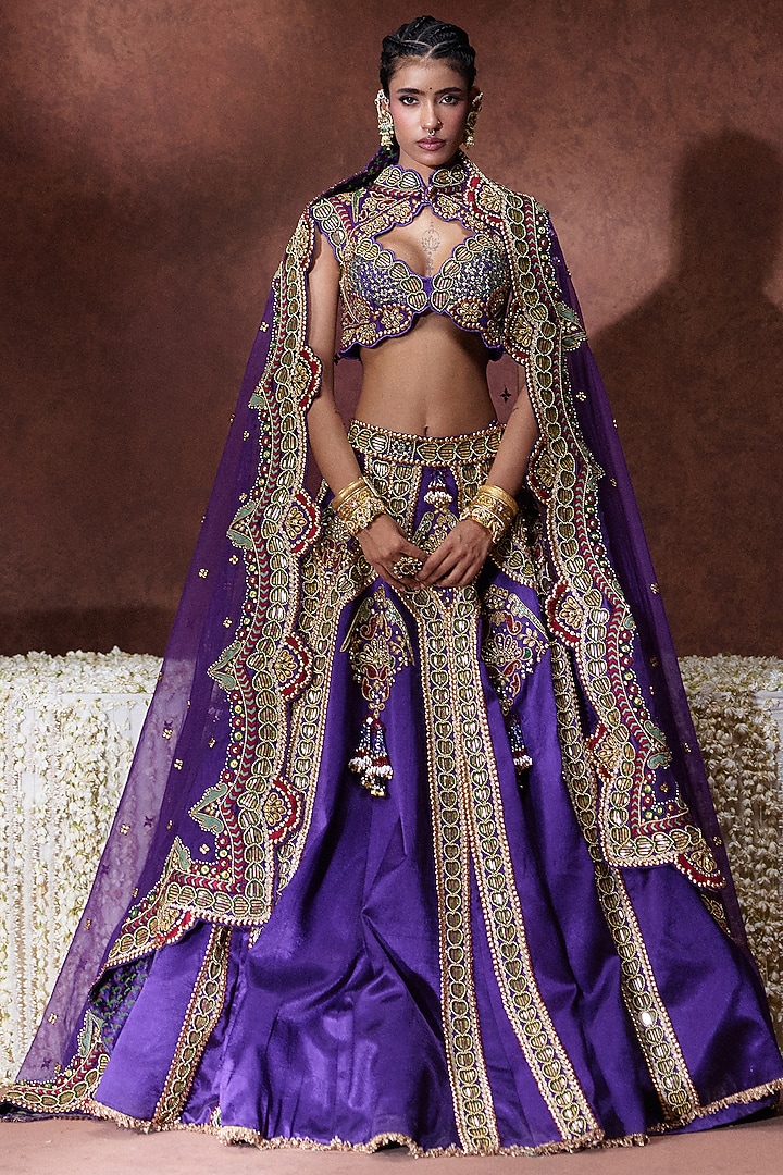 Purple Gajji Golden Embroidered Bridal Lehenga Set by Payal & Zinal at Pernia's Pop Up Shop
