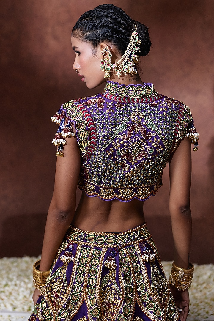 Purple Gajji Golden Embroidered Bridal Lehenga Set by Payal & Zinal at Pernia's Pop Up Shop