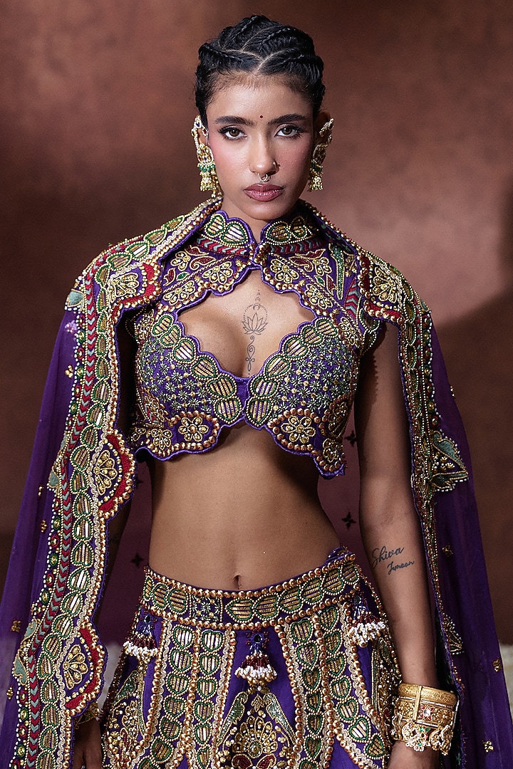 Purple Gajji Golden Embroidered Bridal Lehenga Set by Payal & Zinal at Pernia's Pop Up Shop