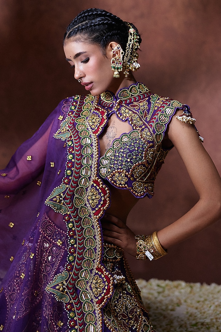 Purple Gajji Golden Embroidered Bridal Lehenga Set by Payal & Zinal at Pernia's Pop Up Shop