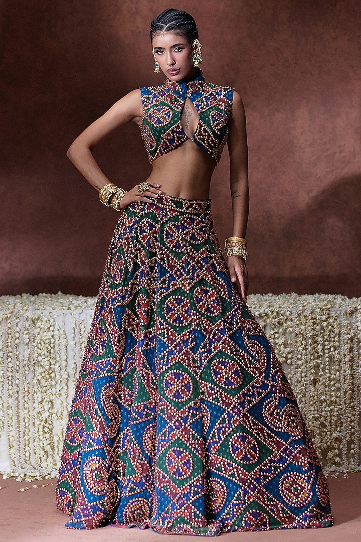 Multi-Colored Georgette Printed Flowy Wedding Lehenga Set by Payal & Zinal at Pernia's Pop Up Shop