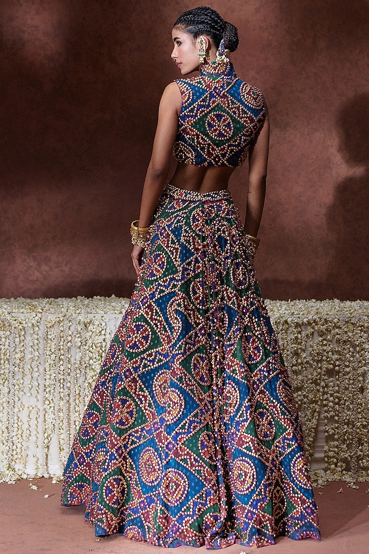 Multi-Colored Georgette Printed Flowy Wedding Lehenga Set by Payal & Zinal at Pernia's Pop Up Shop