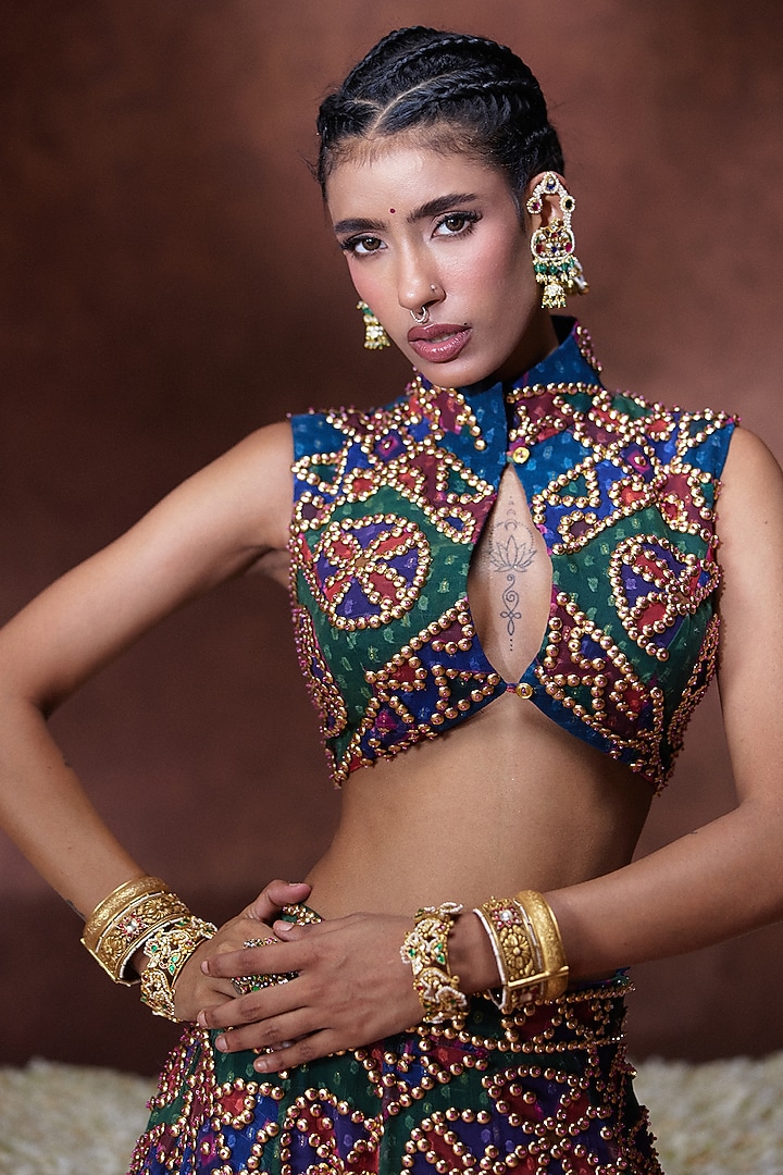 Multi-Colored Georgette Printed Flowy Wedding Lehenga Set by Payal & Zinal at Pernia's Pop Up Shop