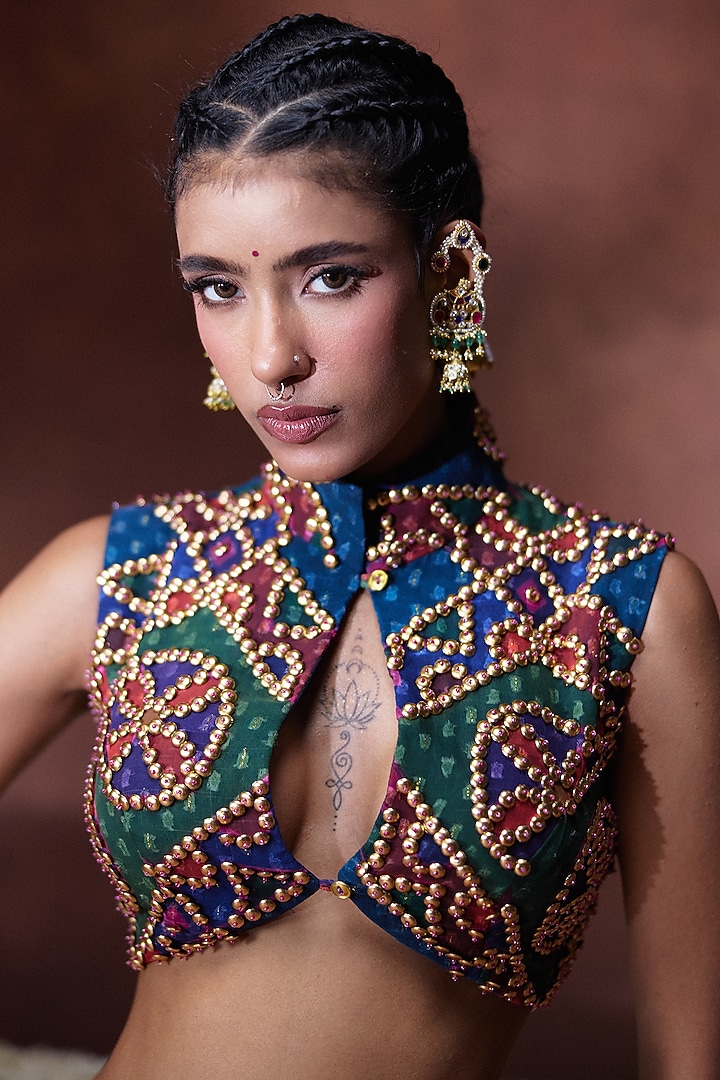 Multi-Colored Georgette Printed Flowy Wedding Lehenga Set by Payal & Zinal at Pernia's Pop Up Shop