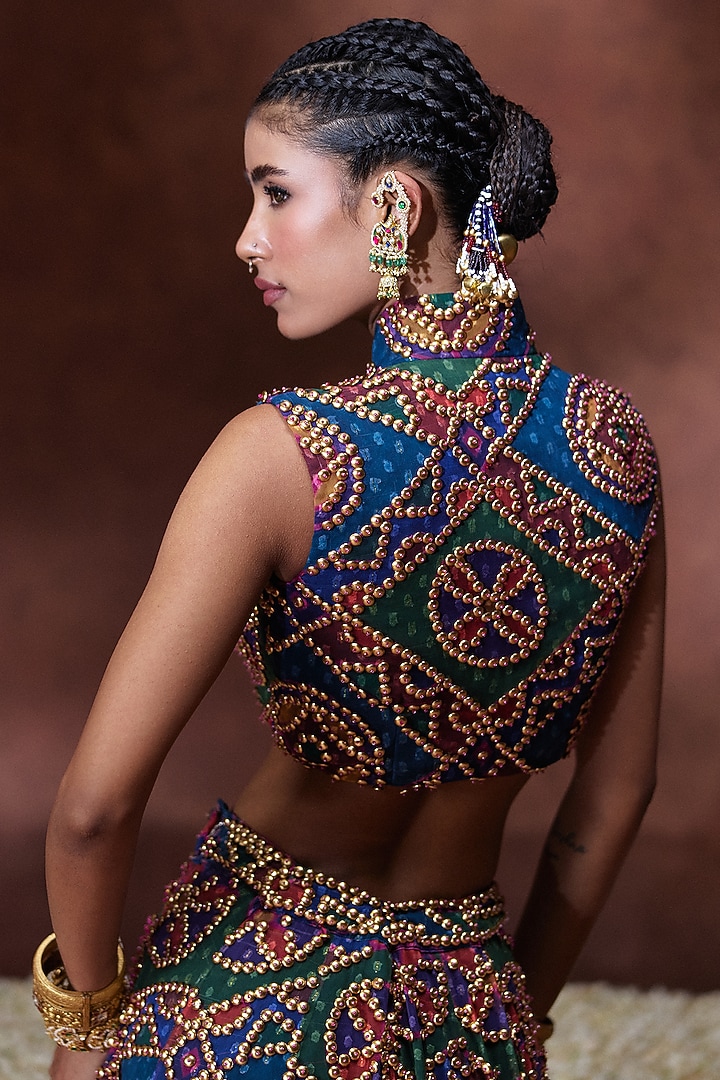 Multi-Colored Georgette Printed Flowy Wedding Lehenga Set by Payal & Zinal at Pernia's Pop Up Shop