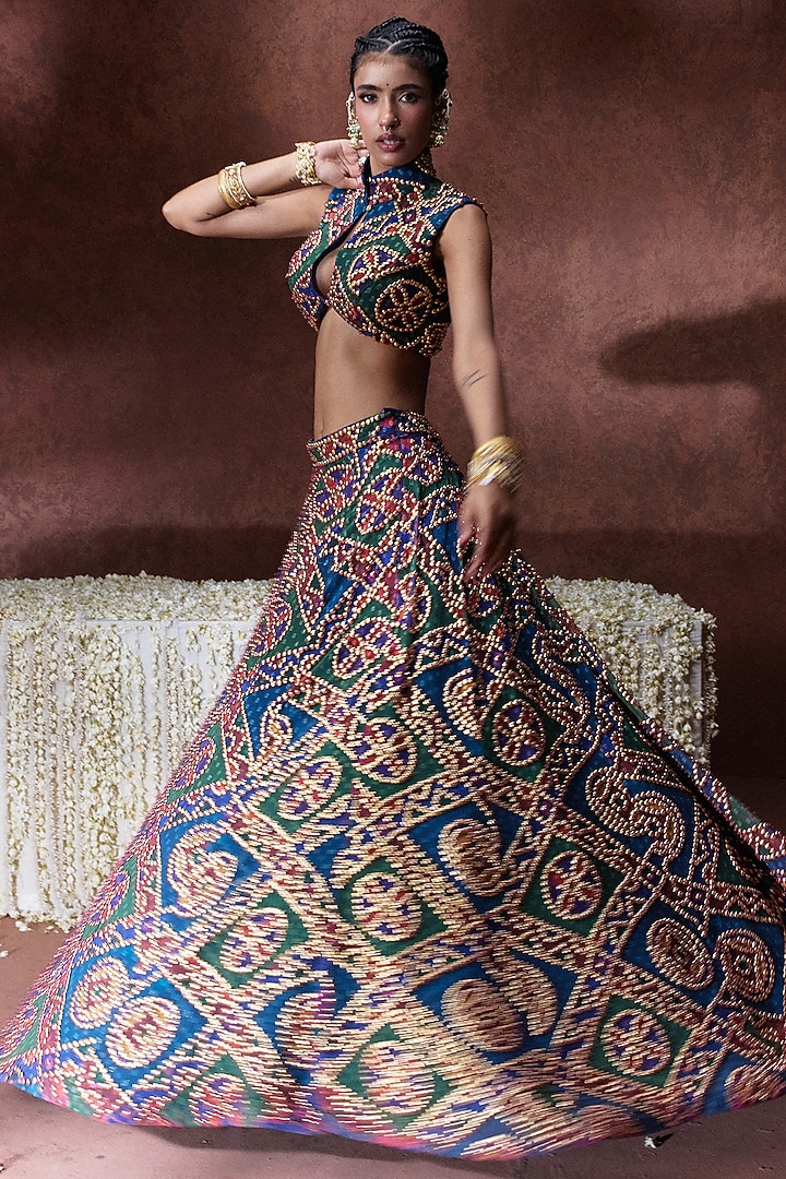 Multi-Colored Georgette Printed Flowy Wedding Lehenga Set by Payal & Zinal at Pernia's Pop Up Shop