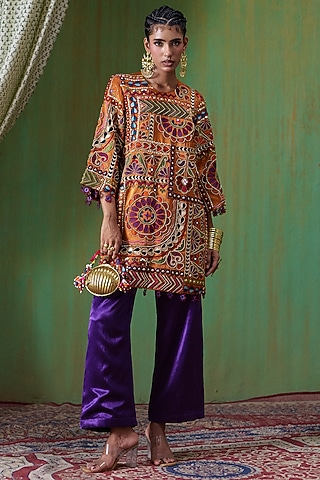 Orange Gajji Printed Kurta Set by Payal & Zinal