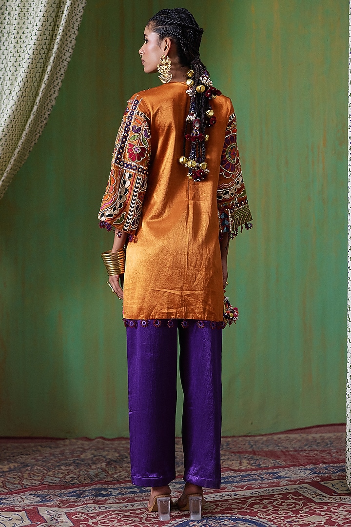 Orange Gajji Printed Kurta Set by Payal & Zinal at Pernia's Pop Up Shop
