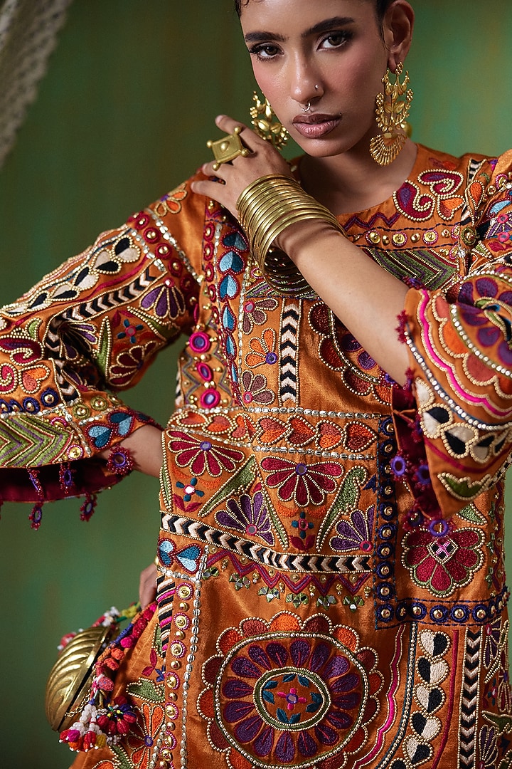 Orange Gajji Printed Kurta Set by Payal & Zinal at Pernia's Pop Up Shop