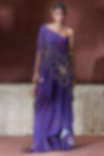 Purple Chiffon Sculpted One-Shoulder Kaftan Set by Payal & Zinal at Pernia's Pop Up Shop