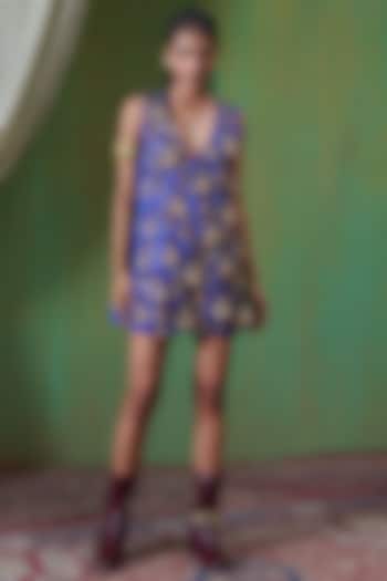 Electric Blue Gajji Tassels Embellished Mini Vacation Dress by Payal & Zinal at Pernia's Pop Up Shop