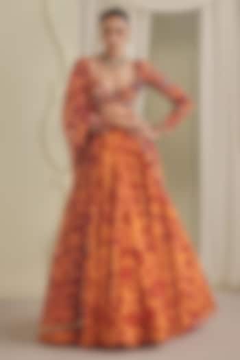 Orange & Pink Net Printed Wedding Lehenga Set by Payal & Zinal at Pernia's Pop Up Shop