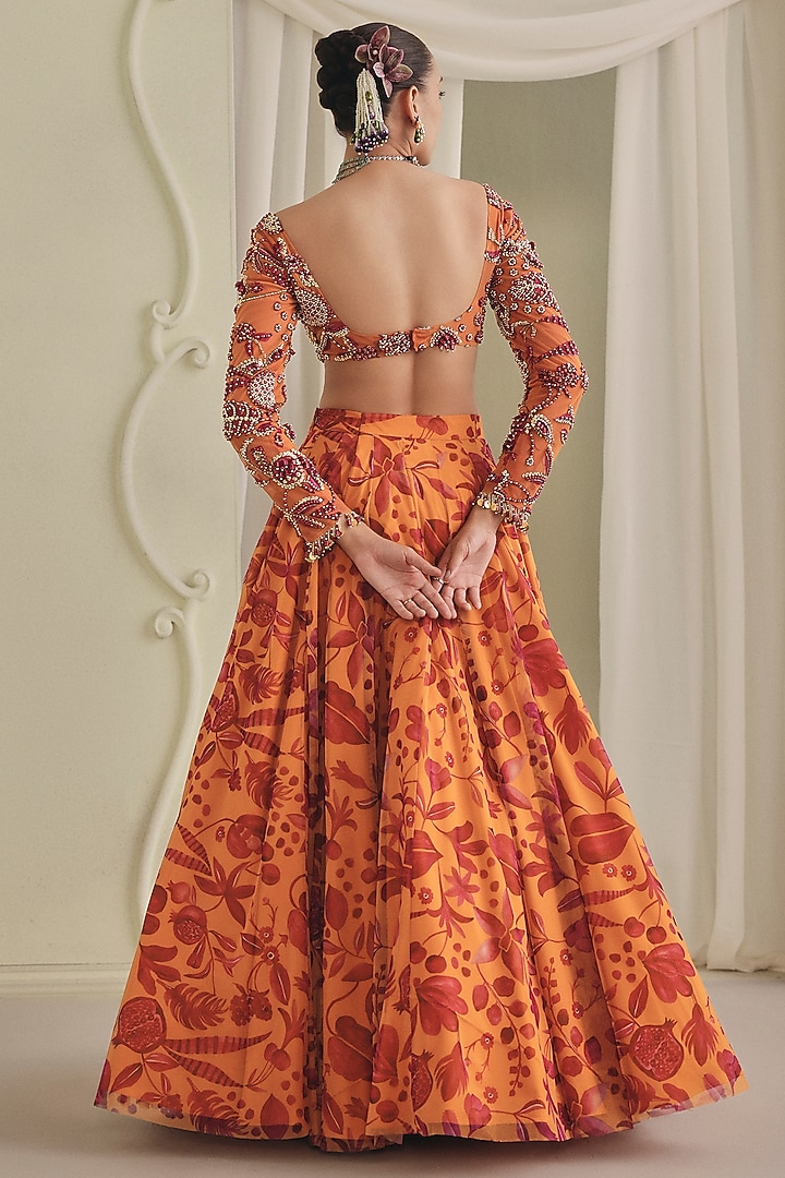 Orange & Pink Net Printed Wedding Lehenga Set by Payal & Zinal at Pernia's Pop Up Shop
