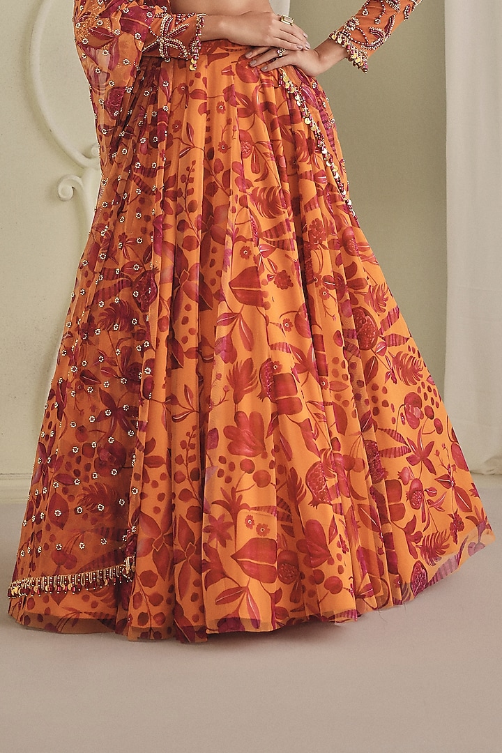 Orange & Pink Net Printed Wedding Lehenga Set by Payal & Zinal at Pernia's Pop Up Shop