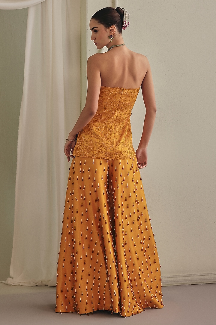Yellow Gajji Silk Cutdana Embellished Co-Ord Set by Payal & Zinal at Pernia's Pop Up Shop