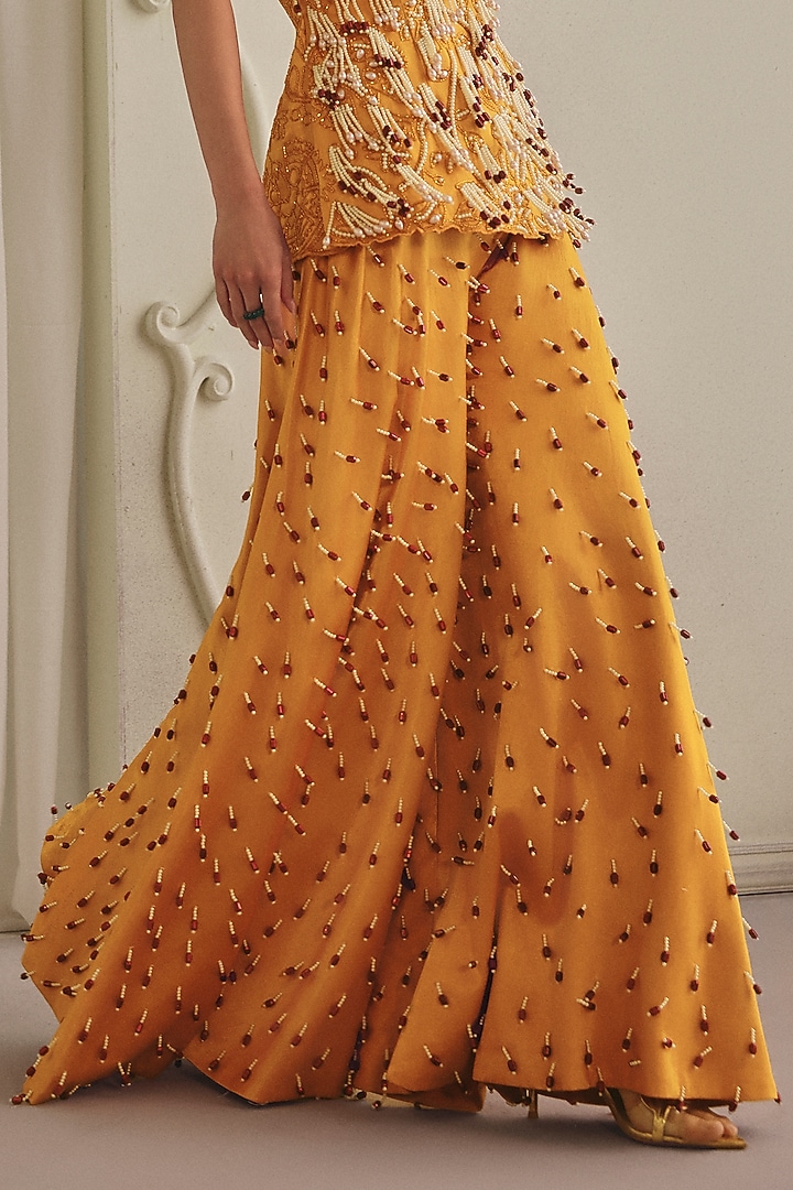 Yellow Gajji Silk Cutdana Embellished Co-Ord Set by Payal & Zinal at Pernia's Pop Up Shop